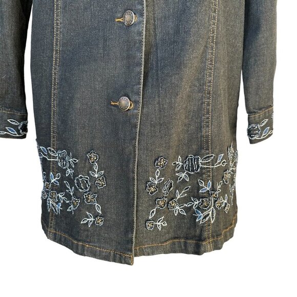 Susan Graver Notations Denim Dress Jean Jacket Charcoal Embroidered Beads Size S - Picture 4 of 12